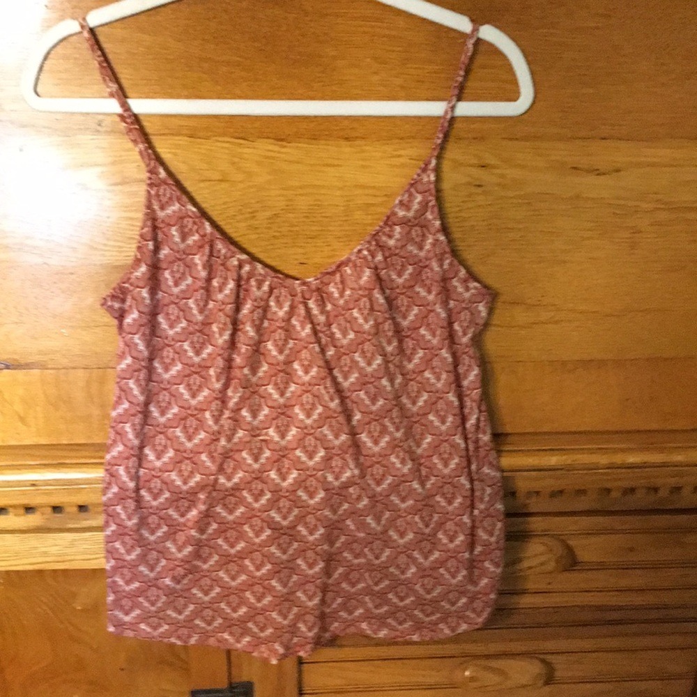 H&M Rust Orange Geometric Fan Print Spaghetti Strap Camisole Tank Top S Boho